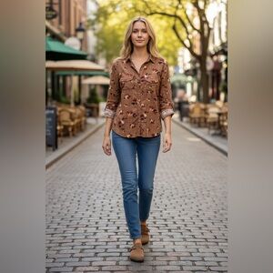 Love Potion Long/Roll Sleeve Button-Down Floral Shirt Size Medium